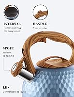 Vista 4 de BELANKO - Tetera de acero inoxidable de 2.7 cuartos de galón para estufa, de grado alimenticio con mango de patrón de madera, con silbido fuerte