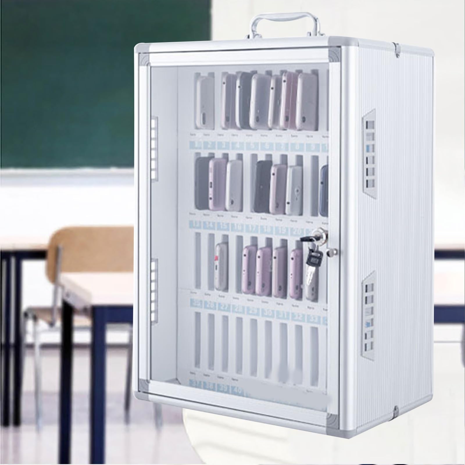 Casier de téléphone en aluminium pour salle de classe et bureau (38 x 24 x 52 cm) Support sécurisé pour étudiants et employés Idéal pour les écoles et les laboratoires