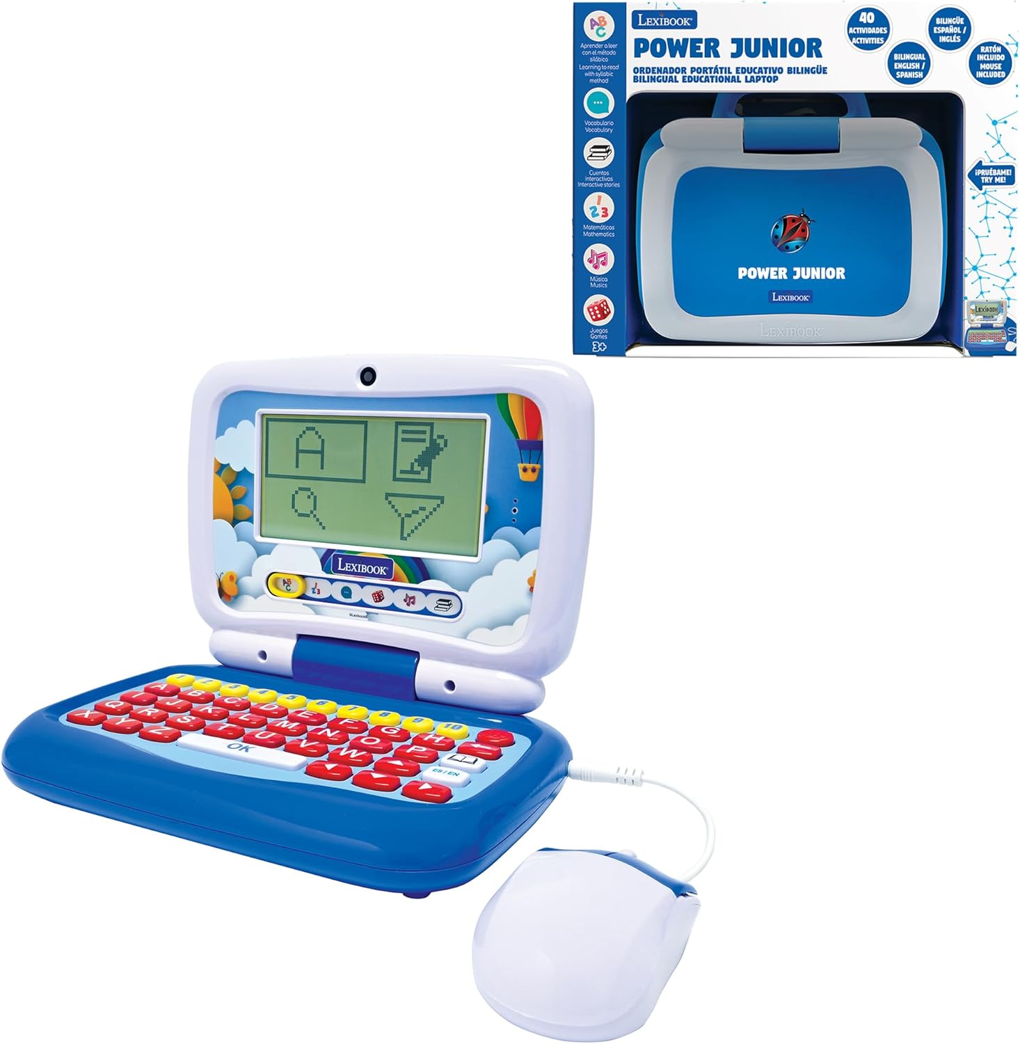 Lexibook, Power Junior, Bilingual Educational Laptop English/Spanish with 40 Activities Including a New Way to Learn How to Read and Count, JC398i2