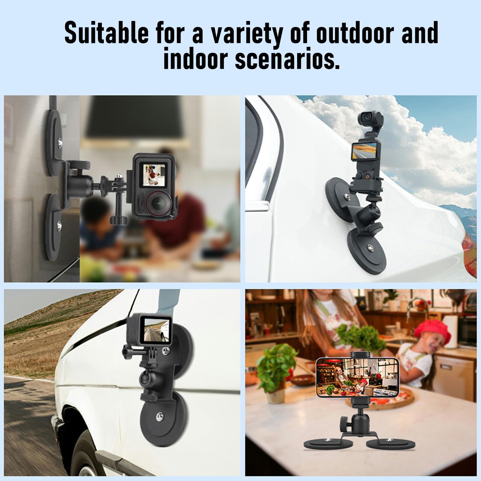 Supporto Magnetico per Action Camera, Staffa Regolabile a 360 | Supporto da auto a forte aspirazione per Action 5 Pro, Go 3S, 13 Black, 3, Telefono