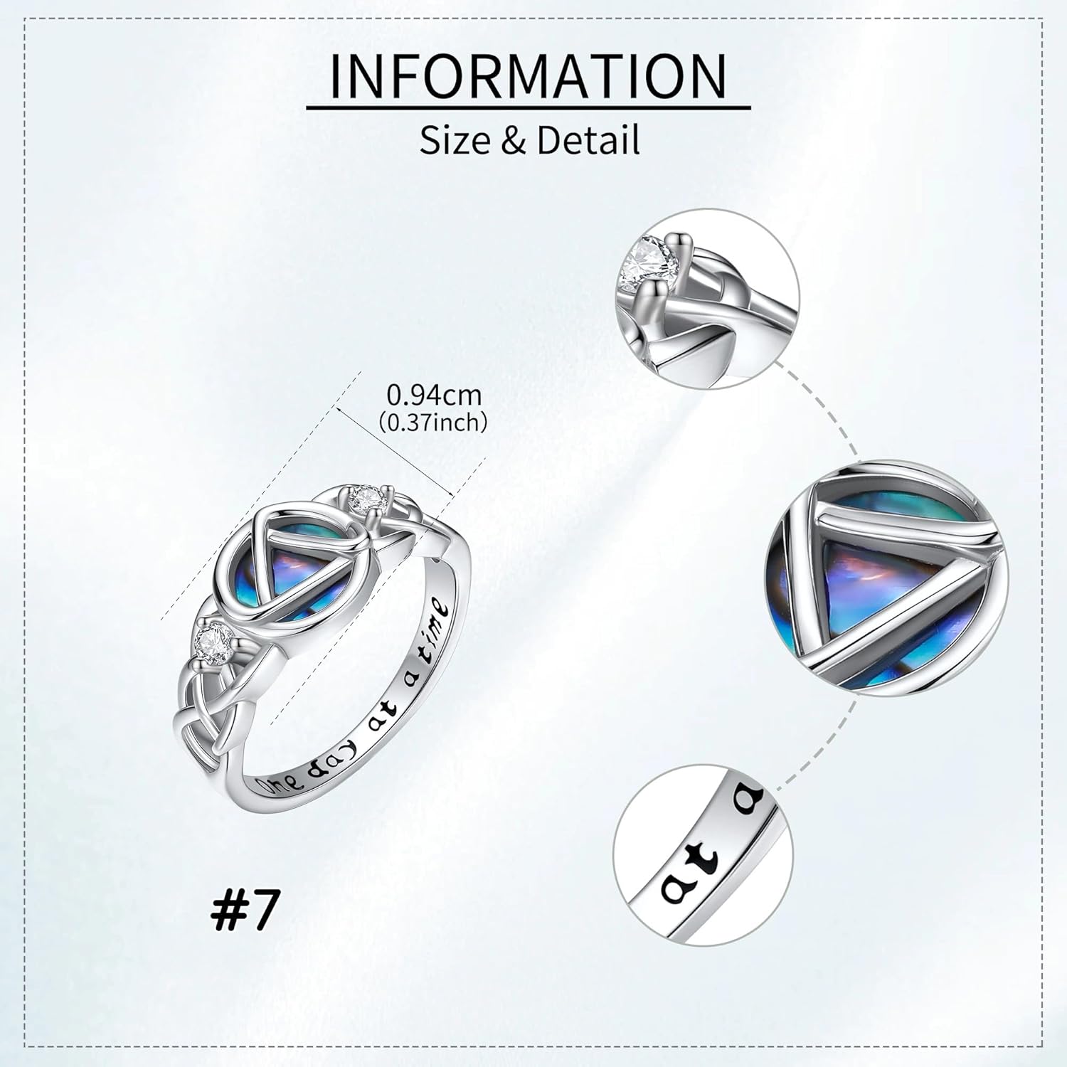 MONGAS AA Sober Gifts for Women Sterling Silver Sobriety Ring Alcoholics Anonymous Recovery Rings Sobriety Jewelry for Women Men - Image 2