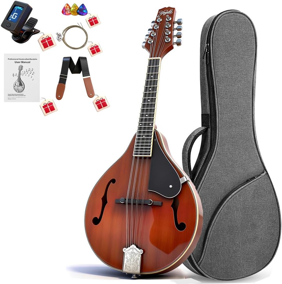 Mandolin Musical Instrument A Style, Acoustic Mandolin Instrument Kit Italian 8 String for Professional Beginners Adults Teens Youth Kids, Sunburst, Glossy