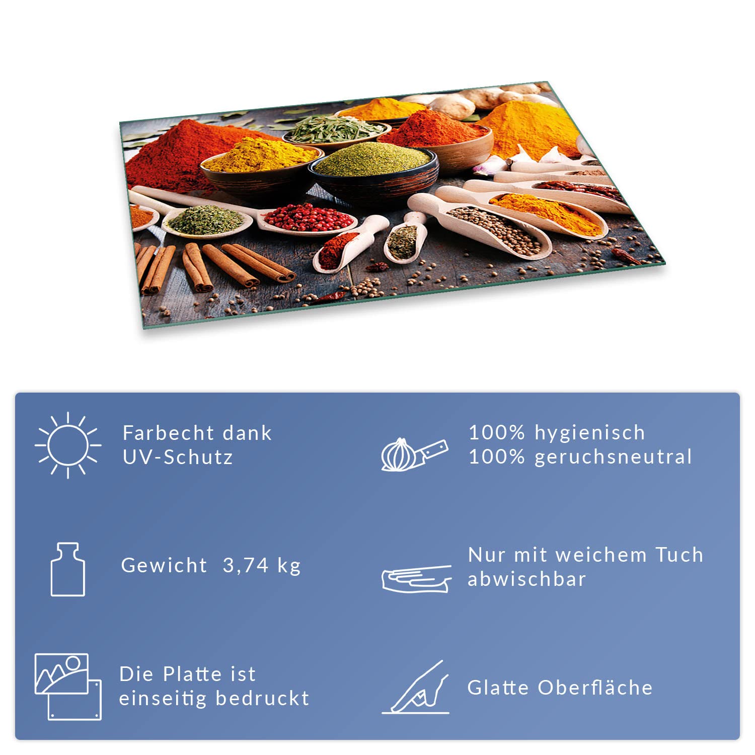 decorwelt | Herdabdeckplatte 80x52 cm 1-Teilig Gewürze Bunt Ceranfeldabdeckung Universal Spritzschutz Glas Deko Elektroherd Induktion für Kochplatten Herdschutz Schneidebrett Sicherheitsglas