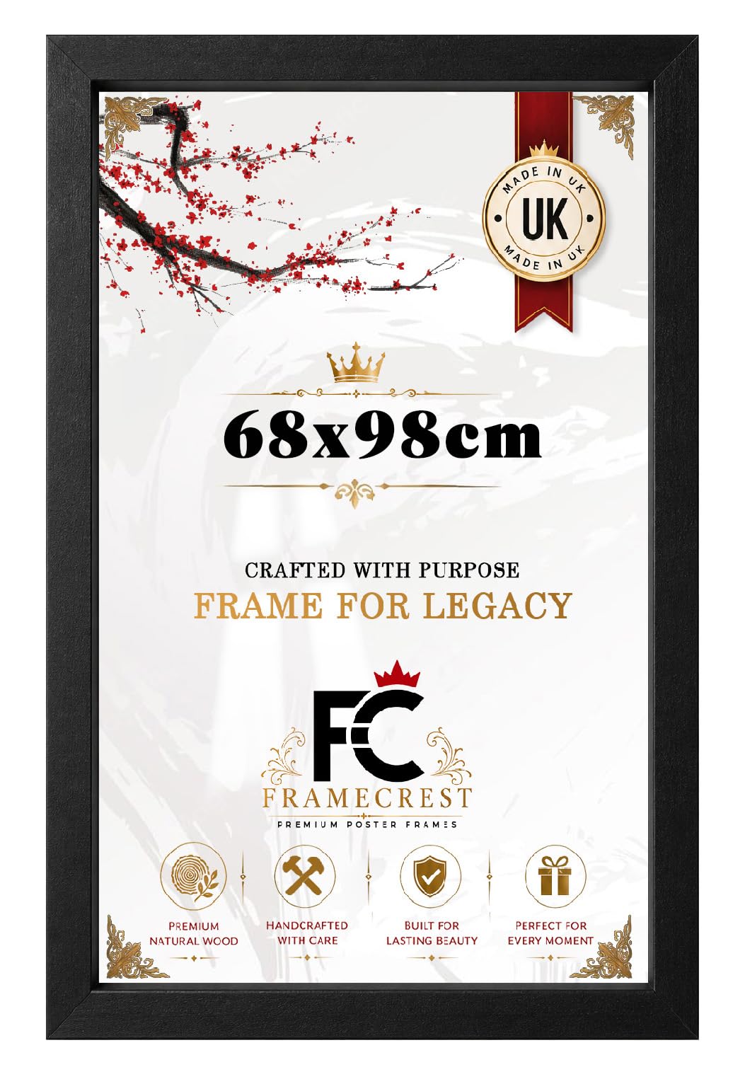FRAMECREST Stunning Contemporary 68x98cm MDF Frame | Jigsaw Puzzle Frame, Picture Frame, Poster Frame for Wall Mounting Display Horizontally or Vertically Hanging-[Matt Black]