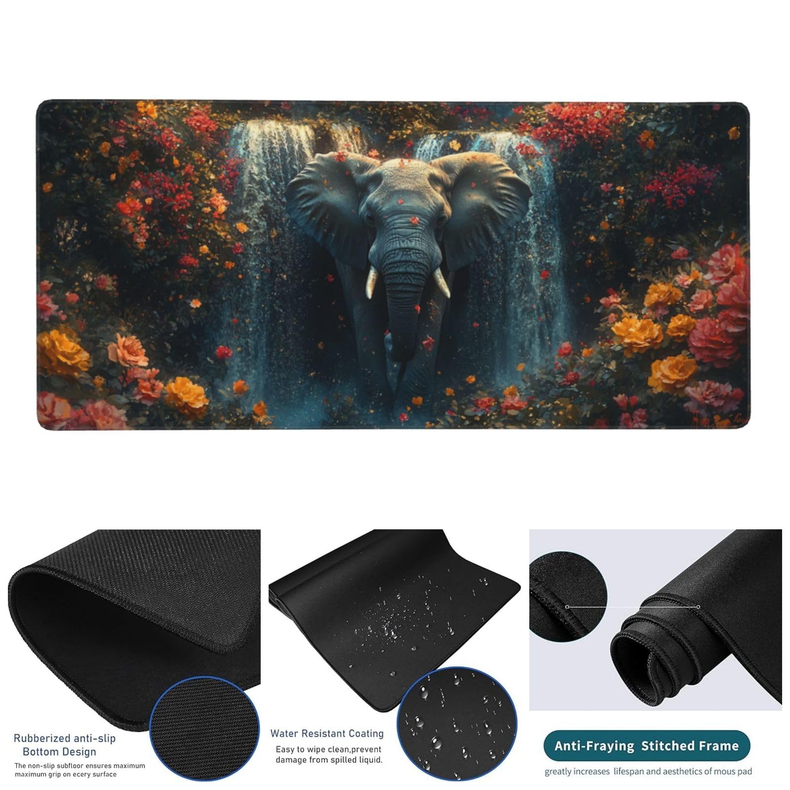 Gamingowa podkładka pod mysz, XXL, 1200 x 600 x 3 mm, podkładka pod mysz, dla graczy, z zabezpieczeniem krawędzi, wodoodporna, akcesoria gamingowe, poprawia precyzję i prędkość, z863