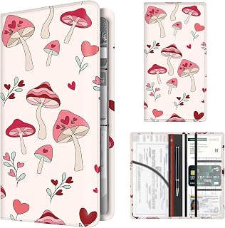 Premium Car Registration and Insurance Card Holder, Cute PU Leather Car Document Holder, Vehicle Glove Box Car Organizer with Magnetic Closure for Driver License, Cards Pink Mushroom