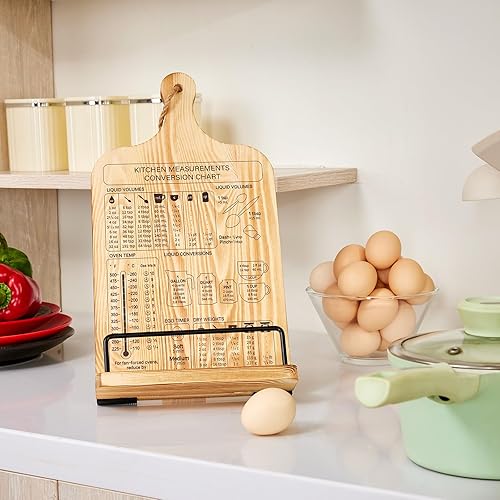 Miniatura 6 de Housejoy Soporte de madera para libros de cocina, soporte ajustable para encimera de cocina, soporte para libros de cocina, madera resistente con