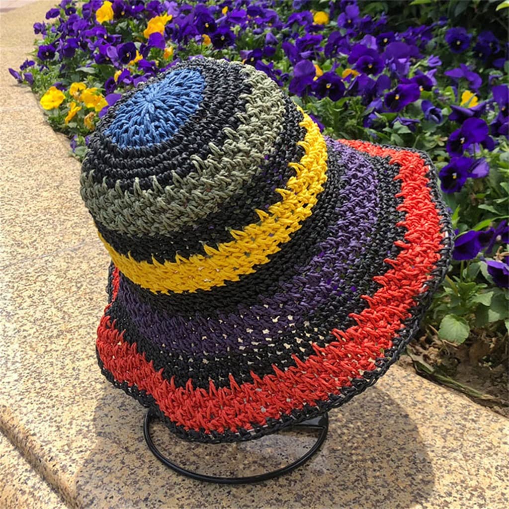 Sombrero Arco Iris Crochet Hecho a Mano Panamas protección UV Visera de Sol Sombreros de Playa Mujeres Viseras Plegables