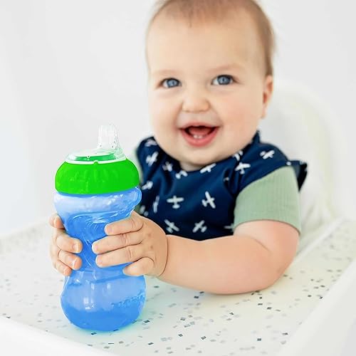 Miniatura 11 de Nuby - Taza de entrenamiento de 2 piezas, sin derrames y de fácil agarre, 300 ml (10 oz. liq.) Agua / coral,Azul/Verde