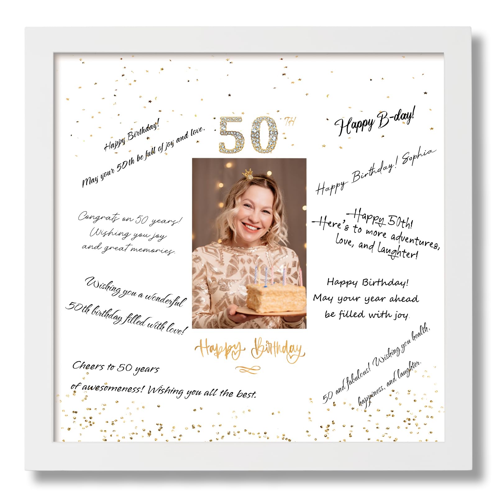 13x13 Birthday Signature Frame with Plexiglass Cover - Holds 4x6 Photos, 50th Birthday Decorations, Alternative Guest Book Gifts for Men & Women, 50th