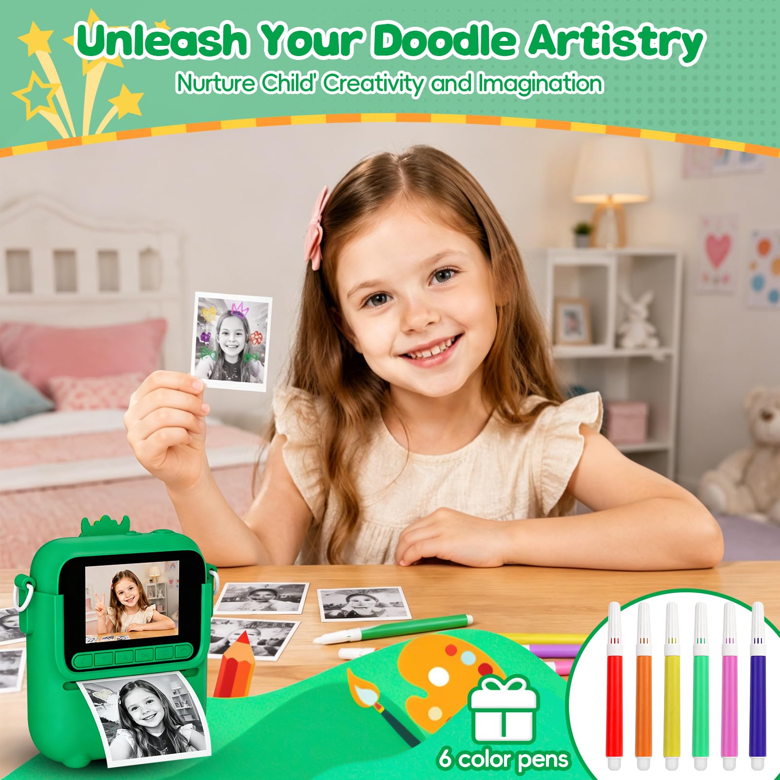 Camara Fotos Infantil Instantanea, con 5 Papel de Impresión, 32GB Tarjeta