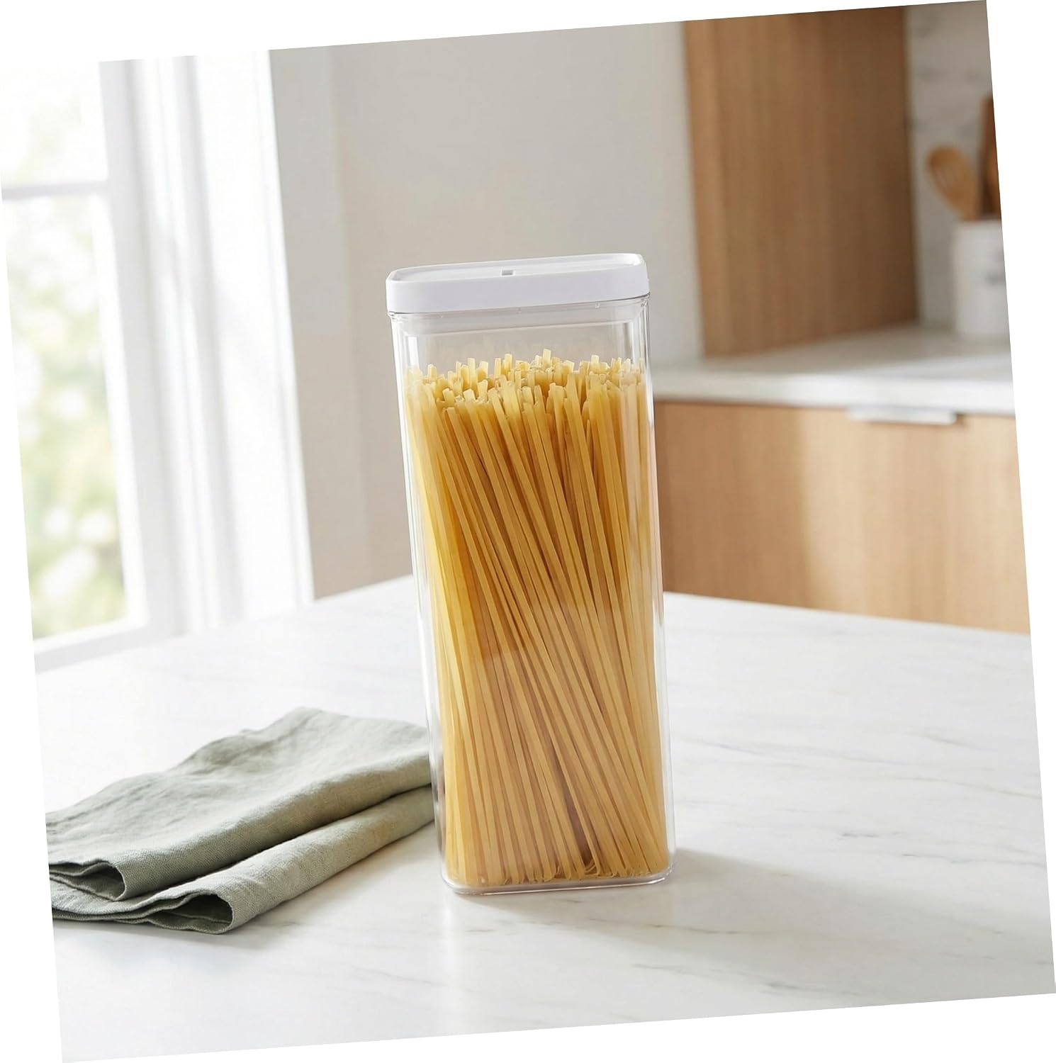 Airtight Pasta Container Large Capacity Spaghetti Storage Canister for Pantry Organization Transparent Food Storage Can with Sealed Lid to Keep Noodles Fresh and Easy to Clean