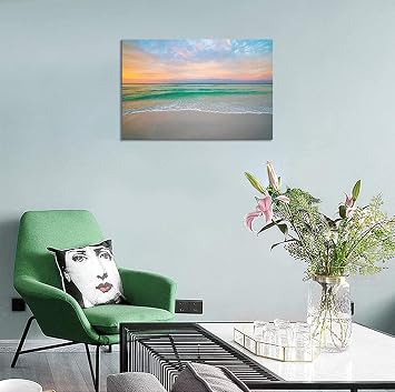Sea Art Panel, Sea, Blue Sky, White Clouds, Seashore, Sunlight, Landscape Painting, Interior Decoration, Bathroom, Entryway, Wall Hanging, Decorative Painting, Finished Product with Wooden Frame, 11.8