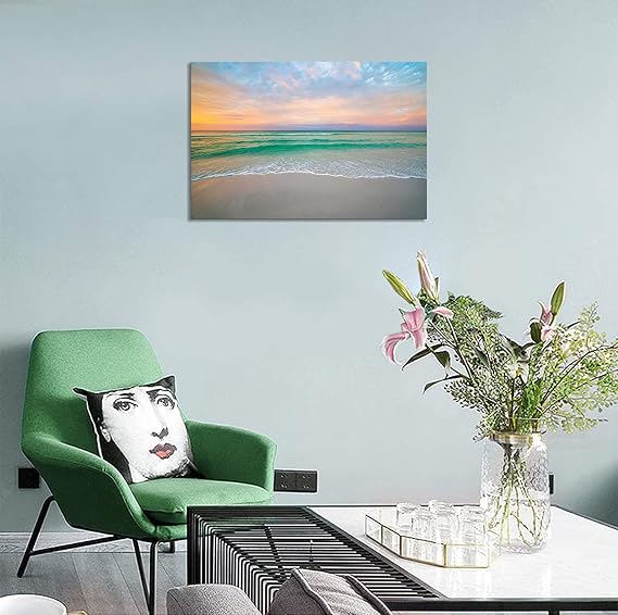 Sea Art Panel, Sea, Blue Sky, White Clouds, Seashore, Sunlight, Landscape Painting, Interior Decoration, Bathroom, Entryway, Wall Hanging, Decorative Painting, Finished Product with Wooden Frame, 11.8