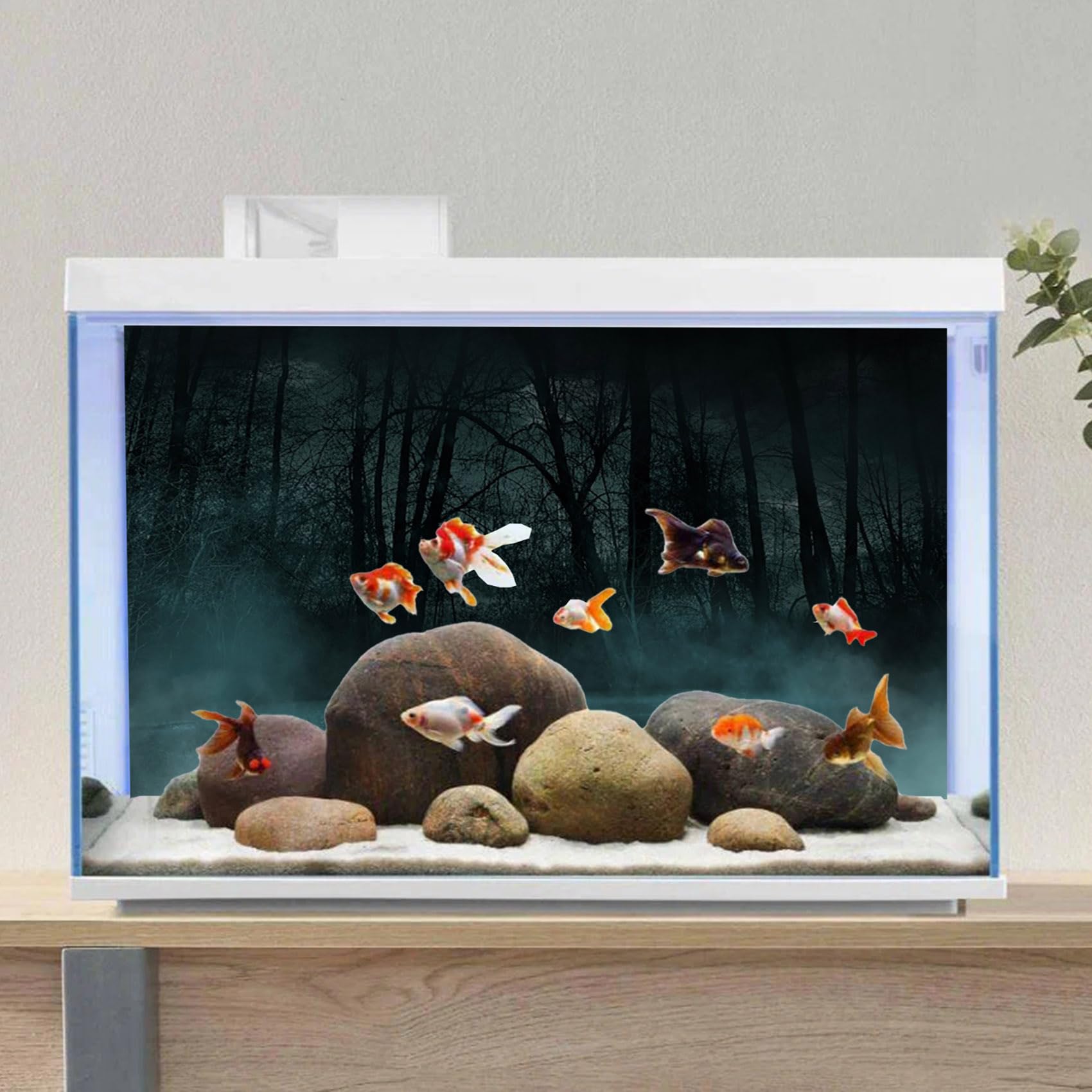 MIRRORANG 61x30cm Dark Scary Aquarium Background Trees Road Mist Horror Night Vinyl Durable Spooky Fish Tank Background - Image 4