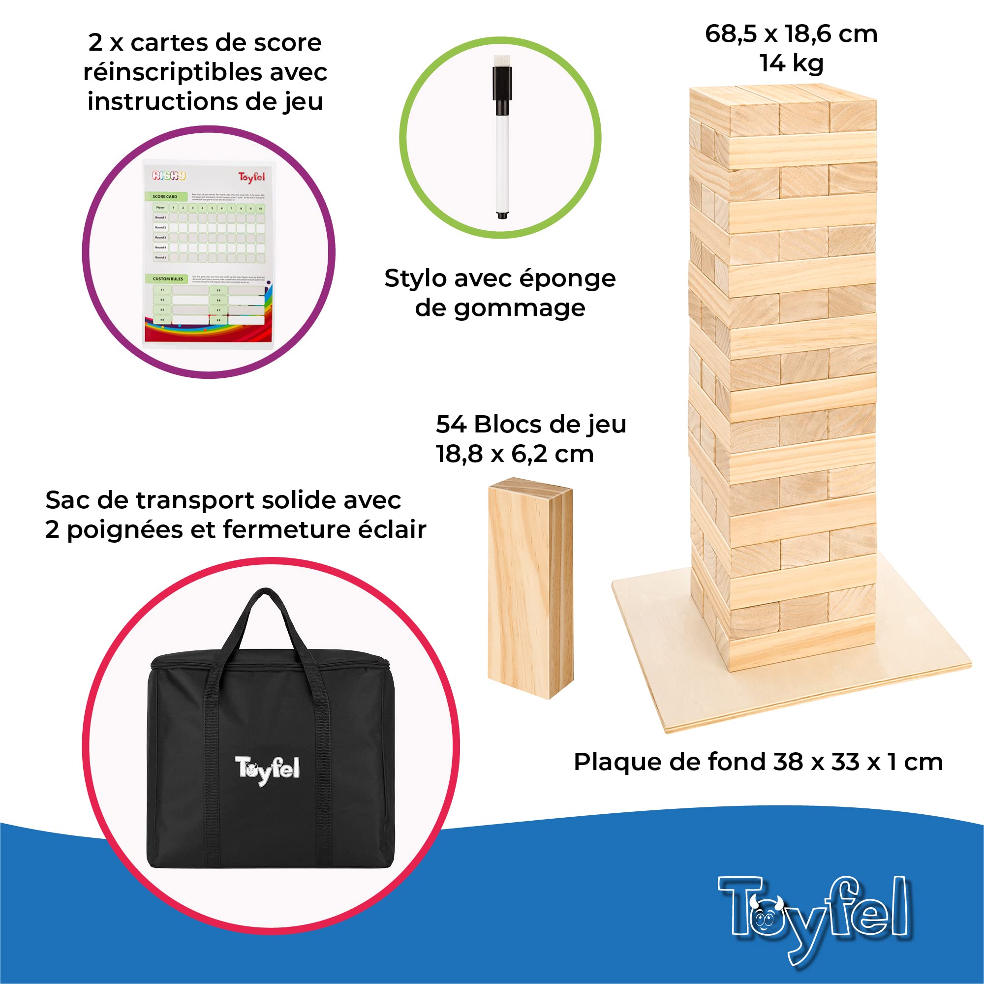 Toyfel Riski tour à bascule XXL bois certifié FSC avec 54 modules