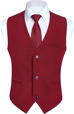 HISDERN Mens Suit Vest Business Casual Dress Waistcoat Vest Solid Color Formal Wedding Vests for Suits or Tuxedo