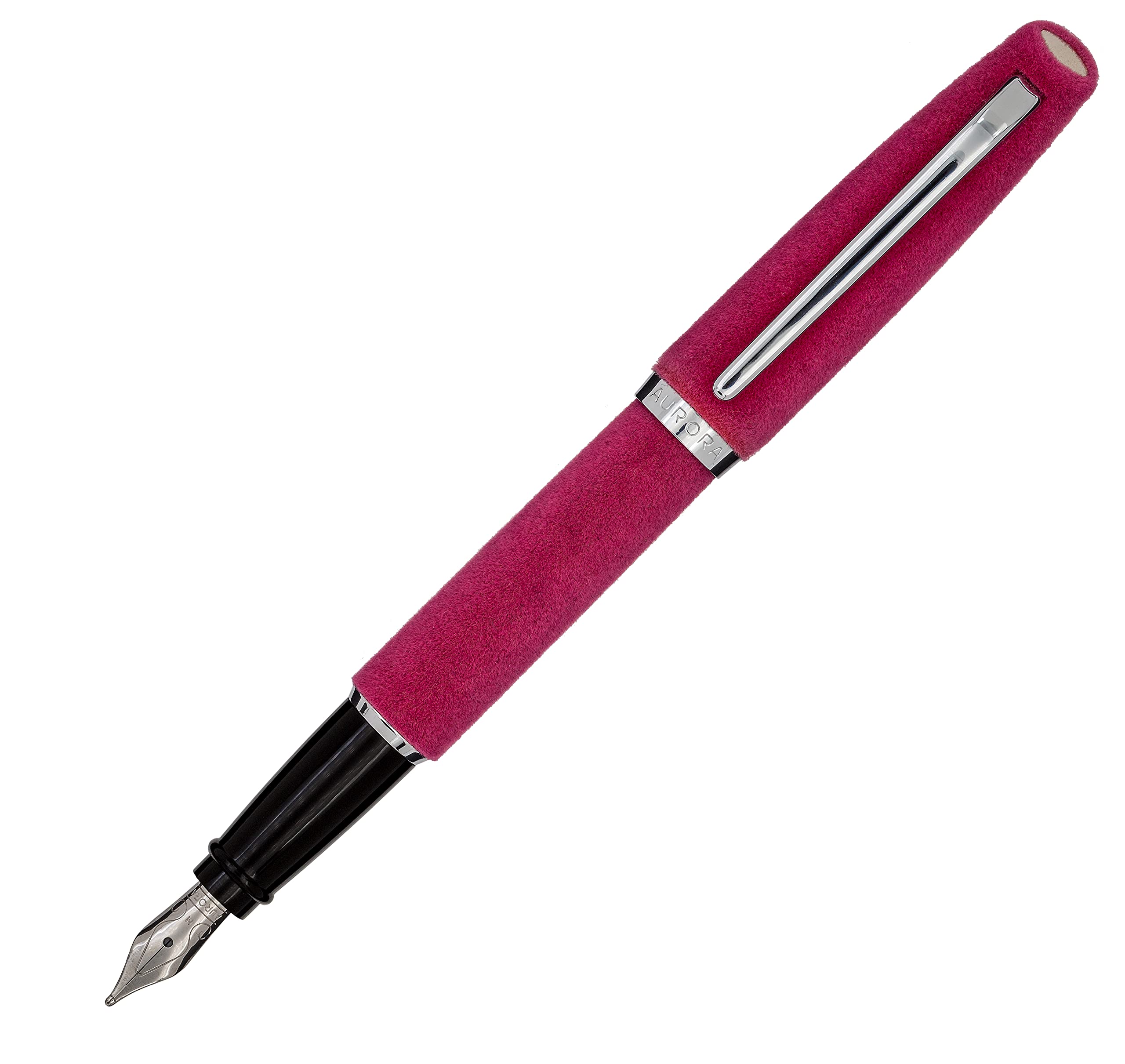 Aurora Style Velvet Fountain Pen | Writing Pen Made of Velvet Fabric with Chrome-Plated Fittings | Chrome-Plated Steel Nib in Thickness M | Gift Box