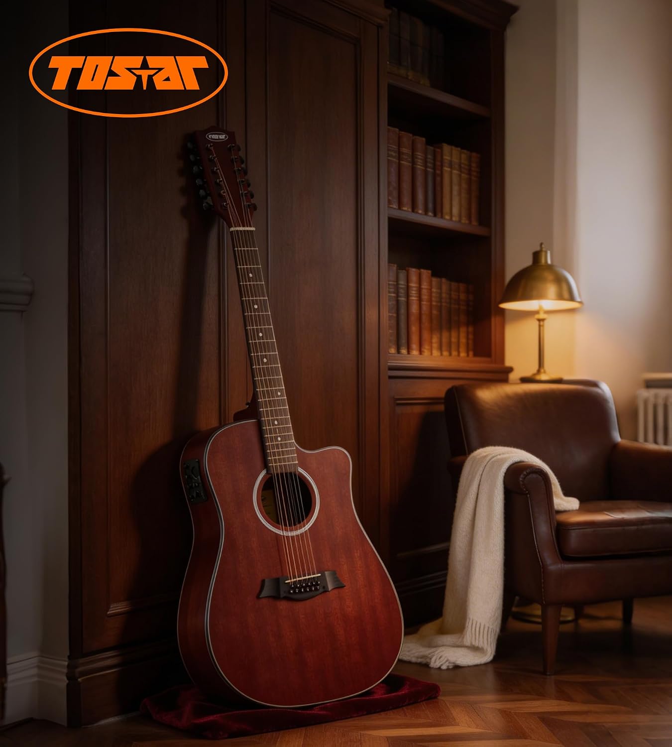 Tostar Acoustic Electric Guitar 12 String Guitarra Acustica for Beginners 42" Full Size Bundle with Gig Bag, Picks, Strings, Strap, Gloss, Guitarra de 12 Cuerdas Dreadnought Body Cutaway Natural