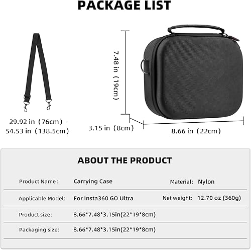 Miniatura 9 de BRDRC Carrying Case for Insta360 GO Ultra, Portable Nylon Travel Storage Bag, Hard Protective Case with Shoulder Strap for Insta360 GO Ultra Camera