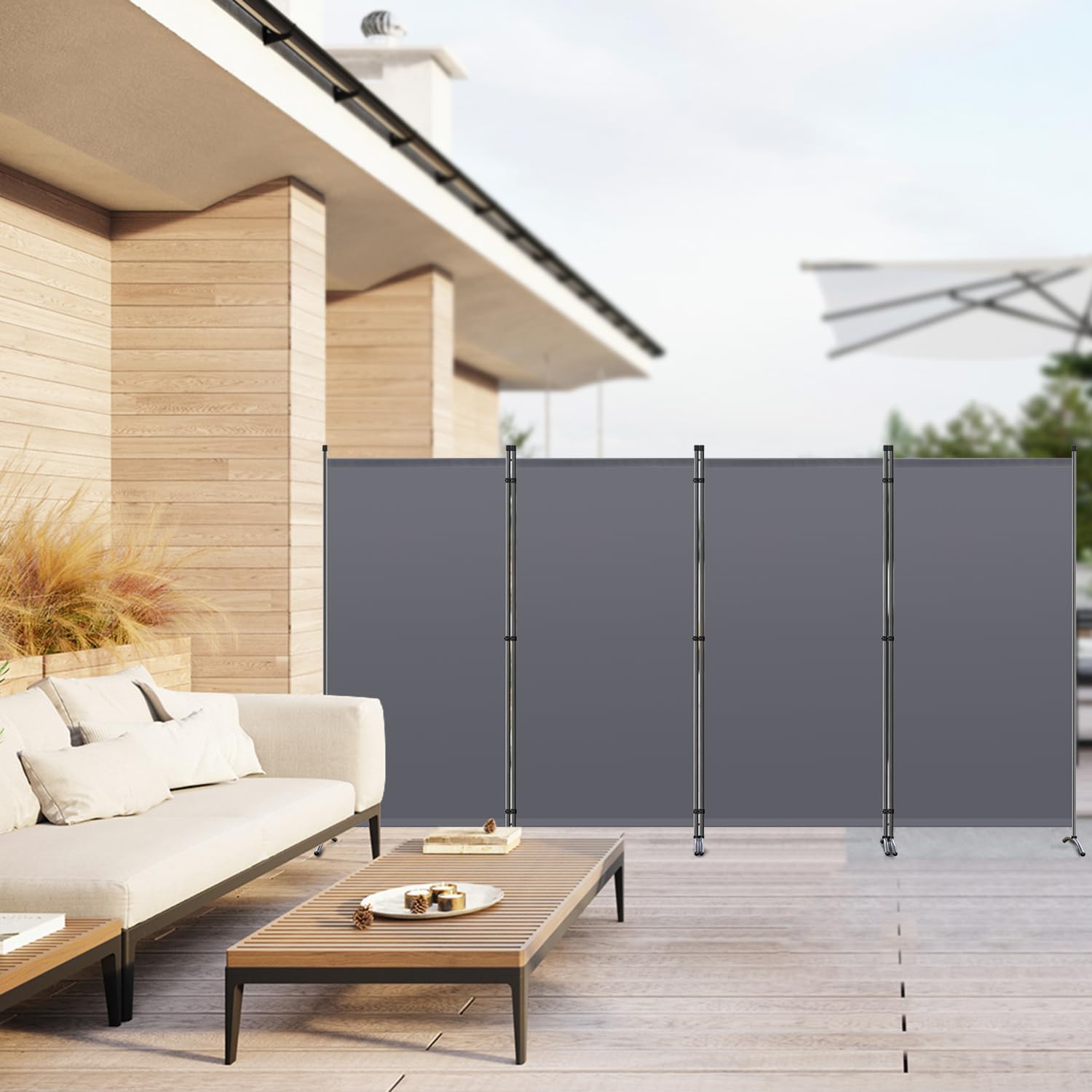 Angel Living Paravent 4 Teilig 324 x170cm Grau,Stellwand Sichtschutz Faltbarer Raumteiler Trennwand Sichtschut für Draußen Garten Schlafzimmer Wohnzimmer Büro Innen