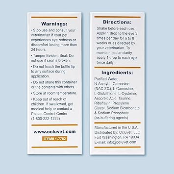 OcluVet Eye Drops for Pets | Clinically Studied Antioxidants for Pets | Made in the USA | Includes 2% N-Acetyl-L-Carnosine (NAC) | 16mL