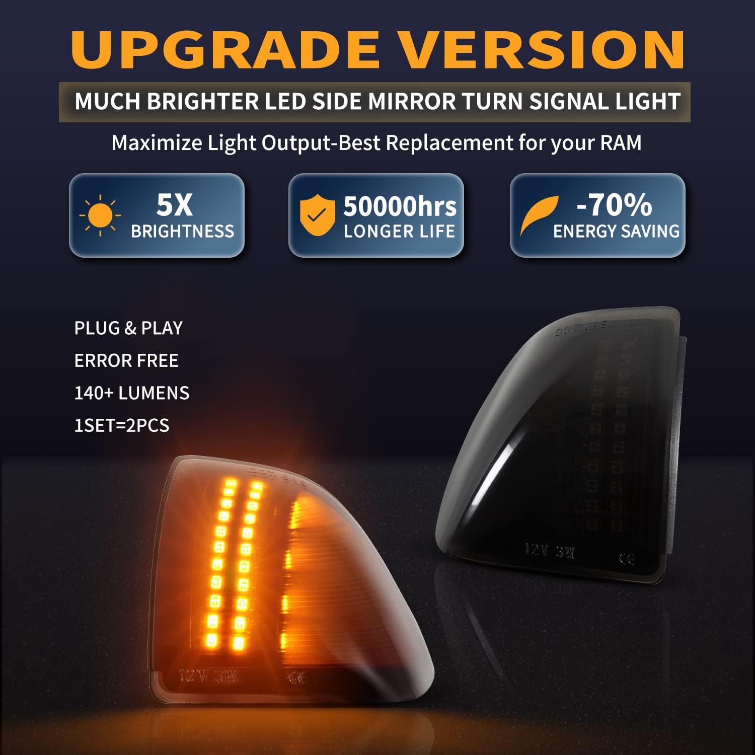 Gempro LED Sequential Side Mirror Turn Signal Light Compatible with 2010-2018 Dodge Ram 1500 2500 3500 4500 5500 Tow Mirror Lamp Replacement for 68302828AA 68302829AA 2PCS Smoked Len