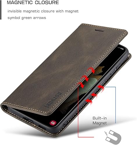 Miniatura 5 de Funda tipo cartera para Samsung Galaxy S21 5G con tarjetero y bloqueo RFID, función atril magnética, funda de piel con tapa para Samsung Galaxy S21