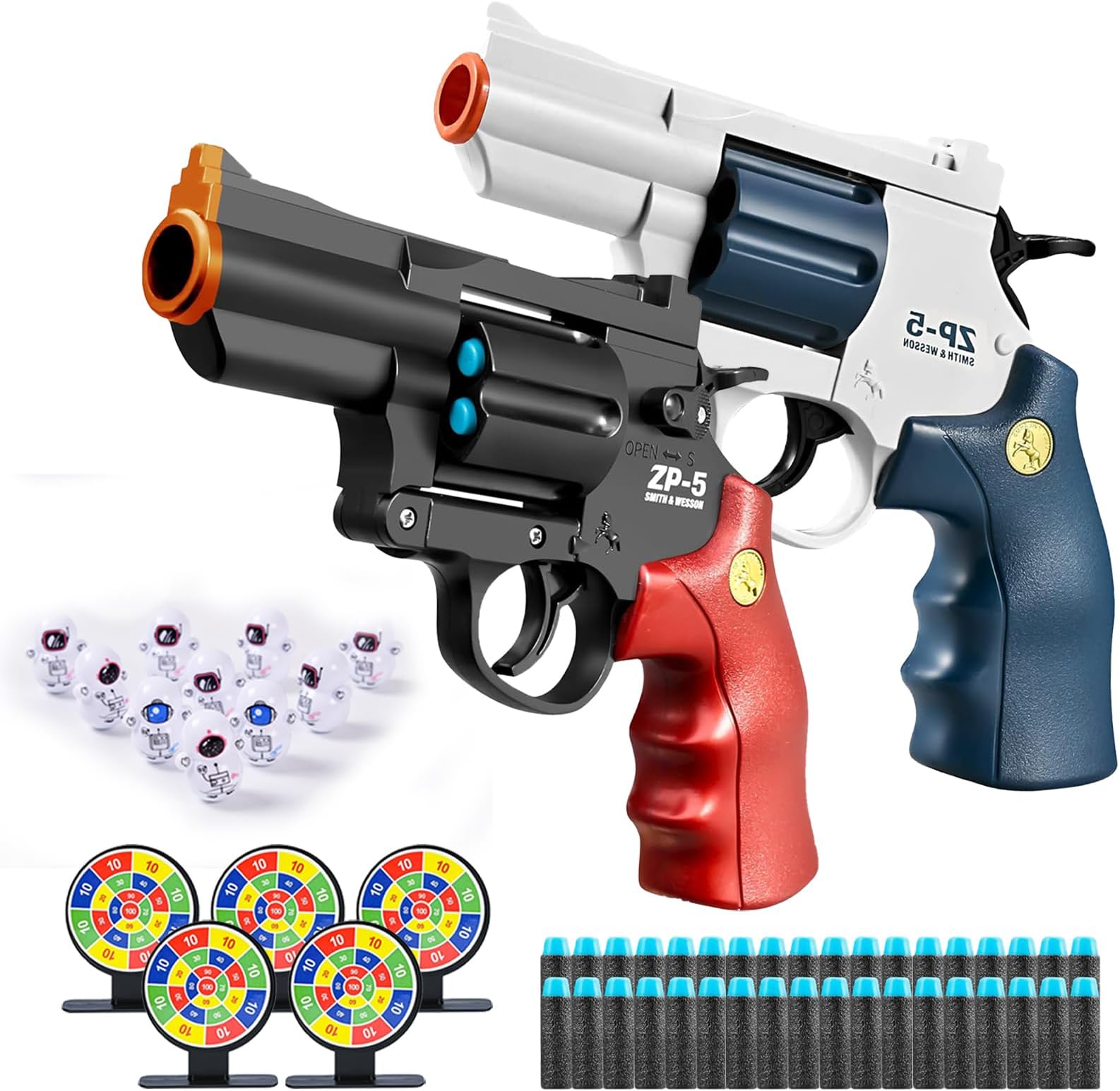 2PCS Foam Blaster Toy Guns, Blasters, Shockwave,Safe Toy Fake Gun Model Revolver Toy Gun with Soft Bullet Look Real Action Mini Pistol Model for Children Age 3-8+