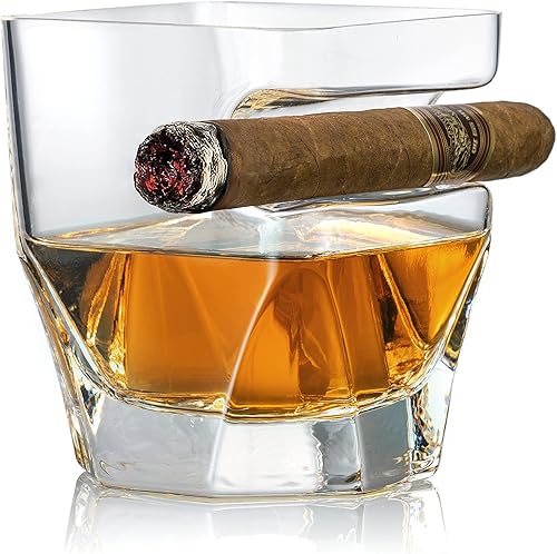 Miniatura 6 de YouYah - Juego de 2 vasos de whisky de cigarros con soporte para puros, juego de vasos de whisky de cristal con reposo para puros para brandy,