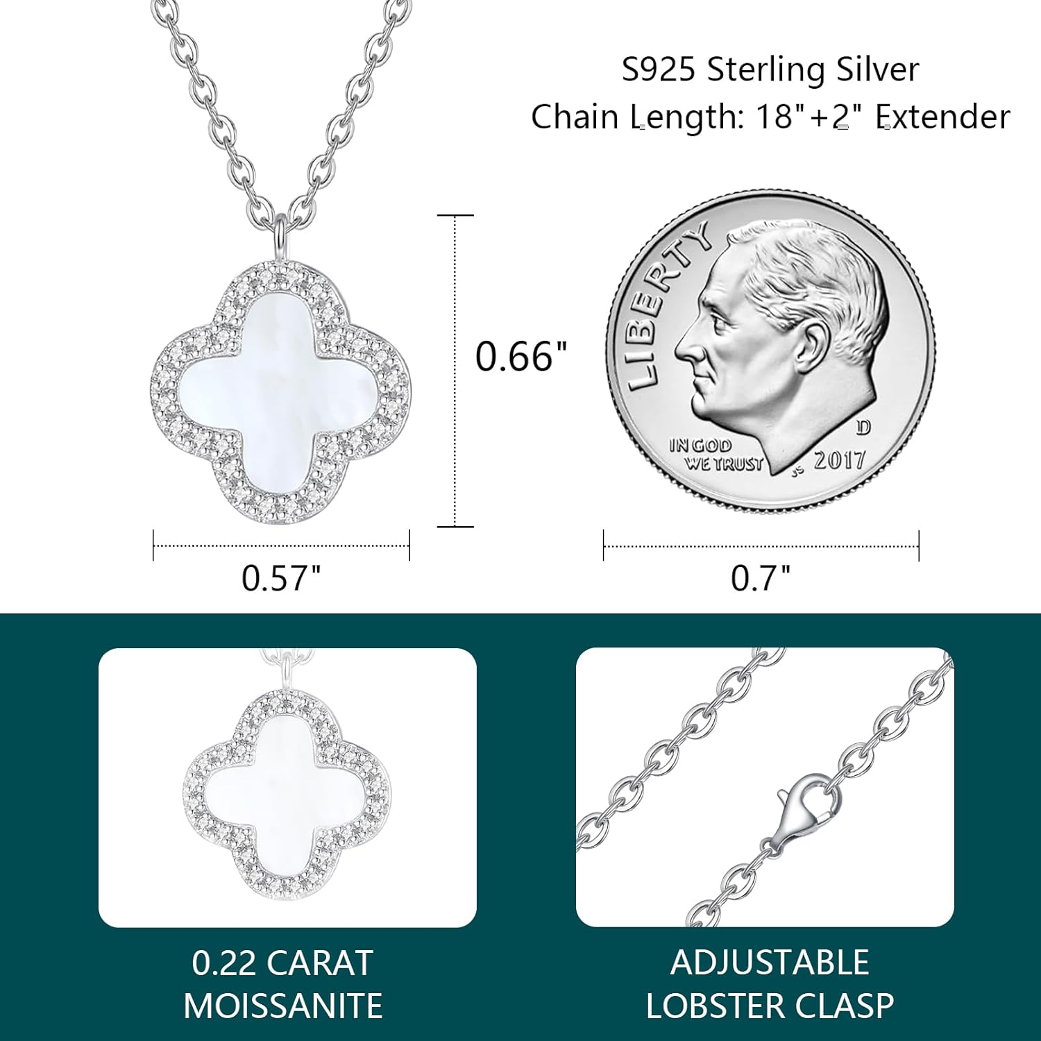 Moissanite Necklace 925 Sterling Silver Necklace Plated 18K White Gold Pendant Necklace For Women Valentines Day Gifts For Her