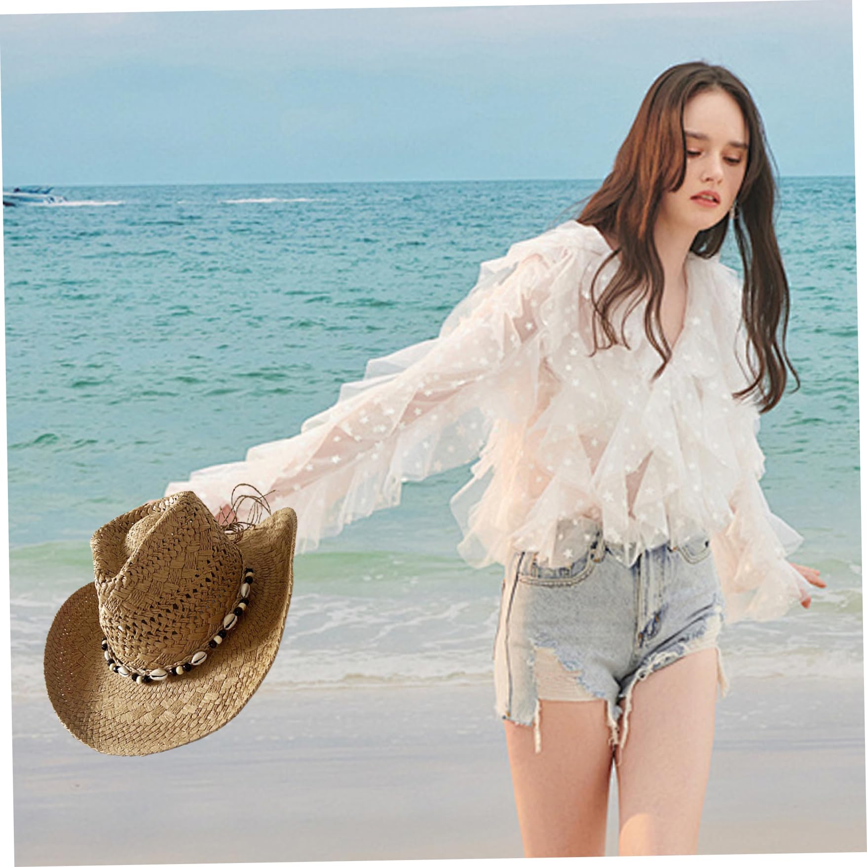 Sombrero de paja para hombre, sombrero de vaquero occidental de verano con ala ancha, protección solar, transpirable, caqui, talla única, 58 cm