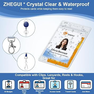 Vertical Badge Holder Clear Plastic Name Tag Holders Waterproof Resealable Zip ID Card Holder for Nurses, Office and School, Fits ID Card/Credit Card/Student Card by ZHEGUI (25 Pack, Vertical 2.4x3.6)