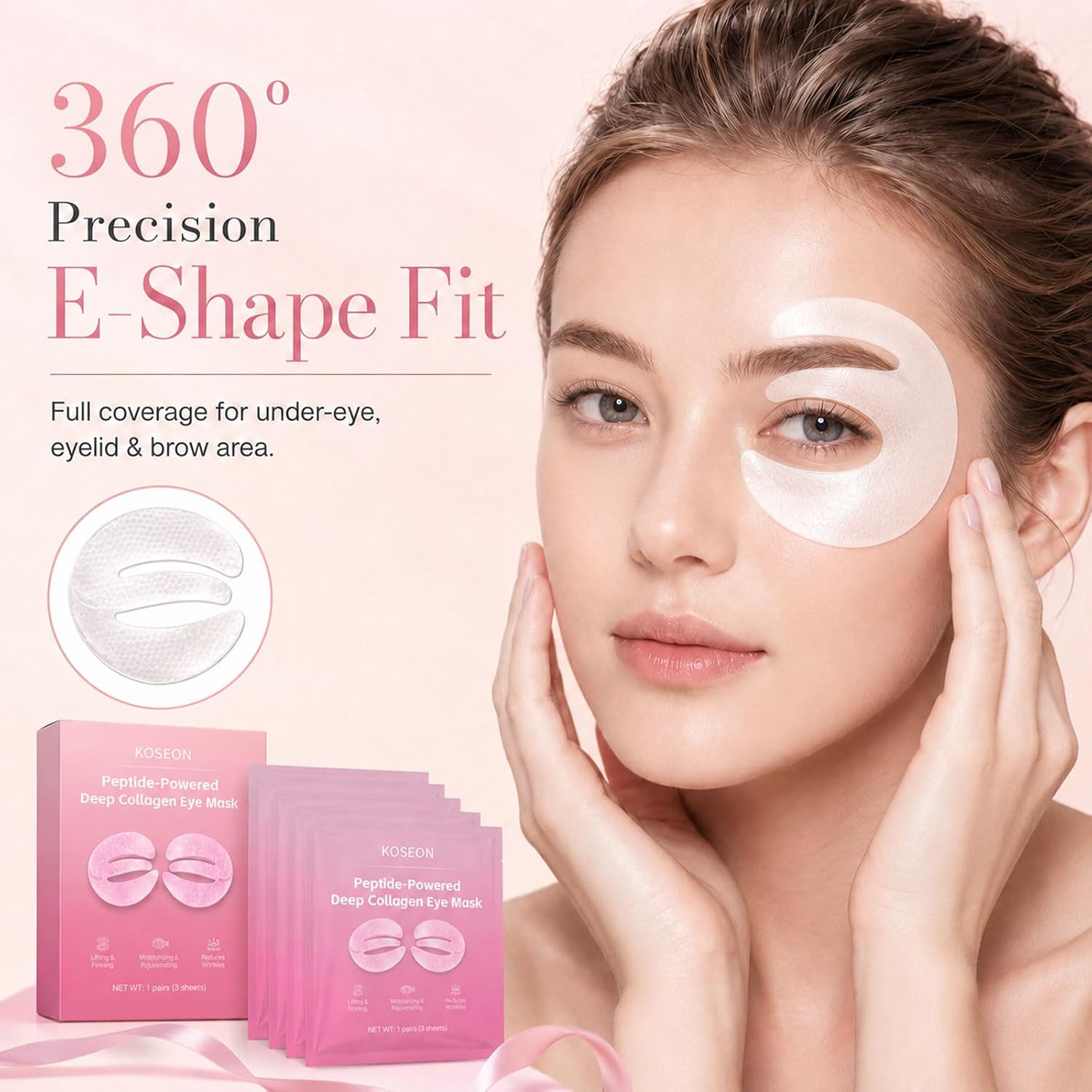 Collagen Eye Mask, 360° Under Eye Patches with Caffeine & Niacinamide for Dark Circles, Puffiness & Fine Lines, Korean Skin Care, 10 Sheets 5 Pairs