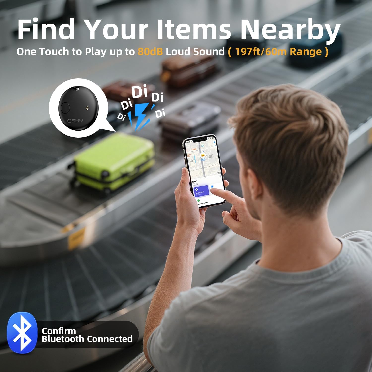 Esky Air Tracker Tags-4 Pack, Bluetooth Smart Luggage Tracker Works with Apple Find My APP (iOS Only, Not for Android), Key Finder and Item Locator for Luggage, Backpack, Suitcases, Wallet image 3