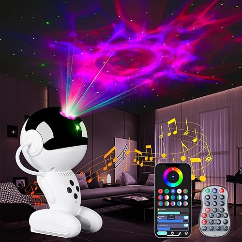 Nezylaf Robot Galaxy Proyector de cielo estrellado, nebulosa astronauta, galaxia, estrella, luz nocturna y altavoz de música de ruido blanco,