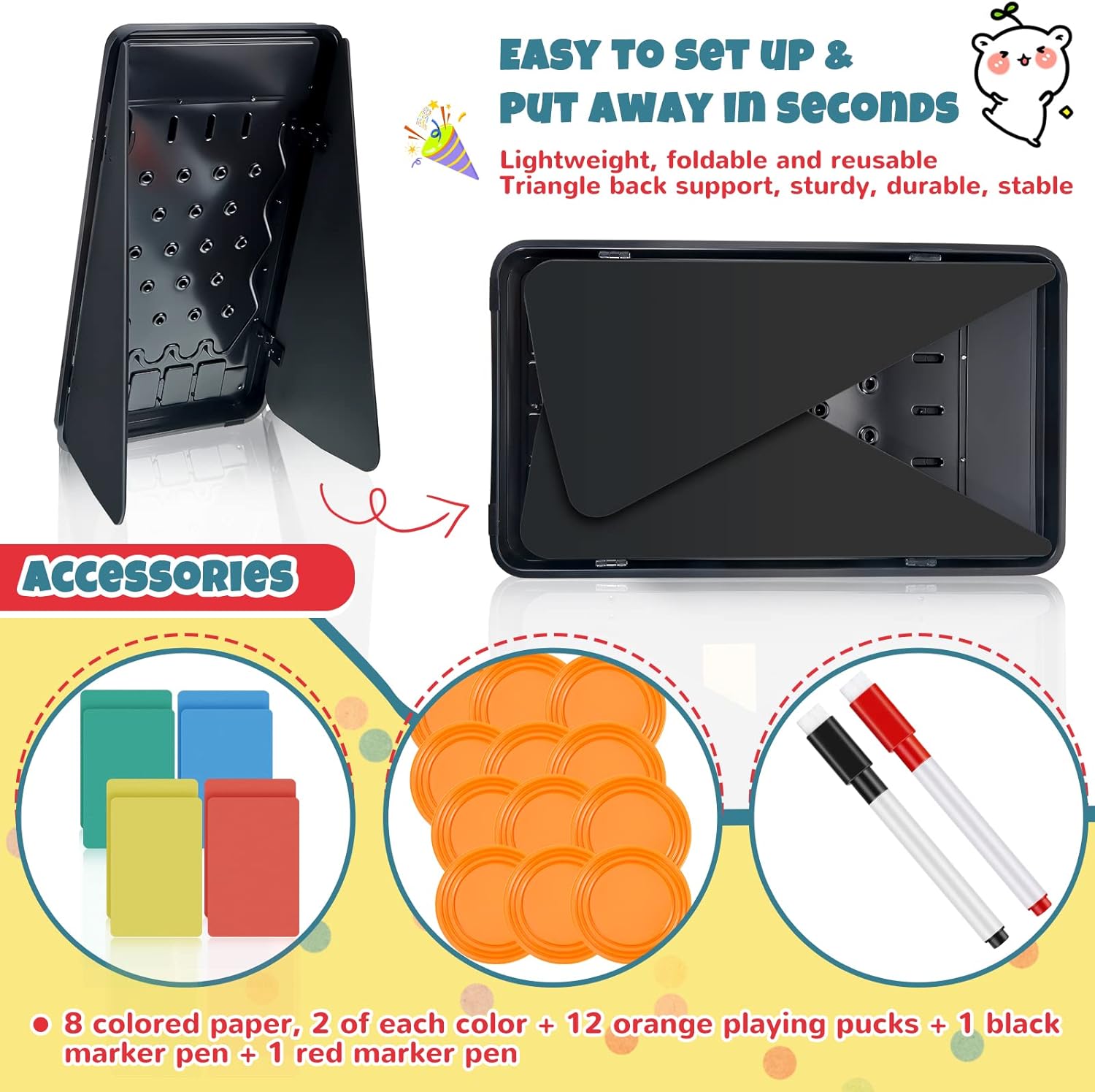 25 x 14 Inch Prize Drop Board Foldable Stand Disk Drop Board Game Customizable 4 Slots with 12 Pucks 8 Colored Paper and 2 Marker for Carnival Tradeshow Party (25 x 14 Inch)