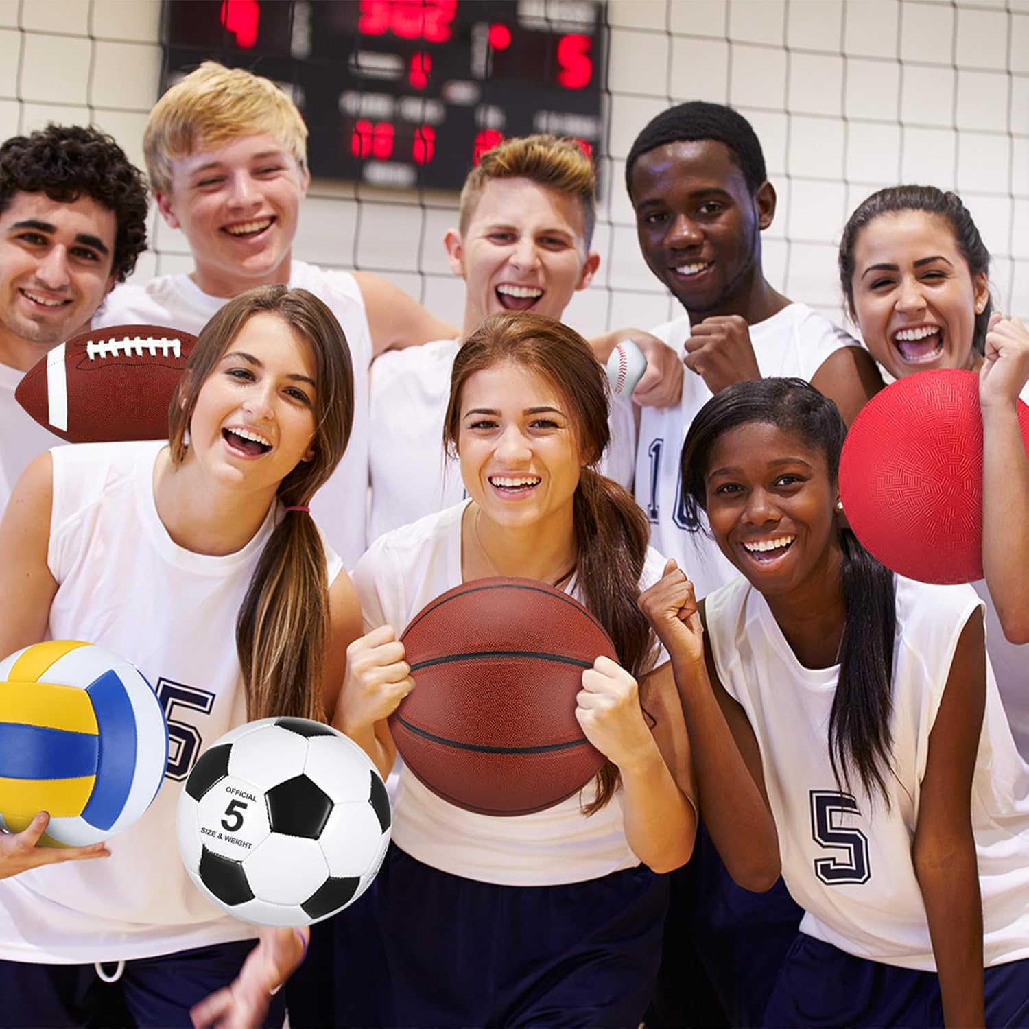 Leyndo 18 Pcs Sport Balls Bulk Set Basketball Football Volleyball Soccer Playground Baseball with Sport Equipment Bag Pump for Adults Gifts Outdoor Indoor