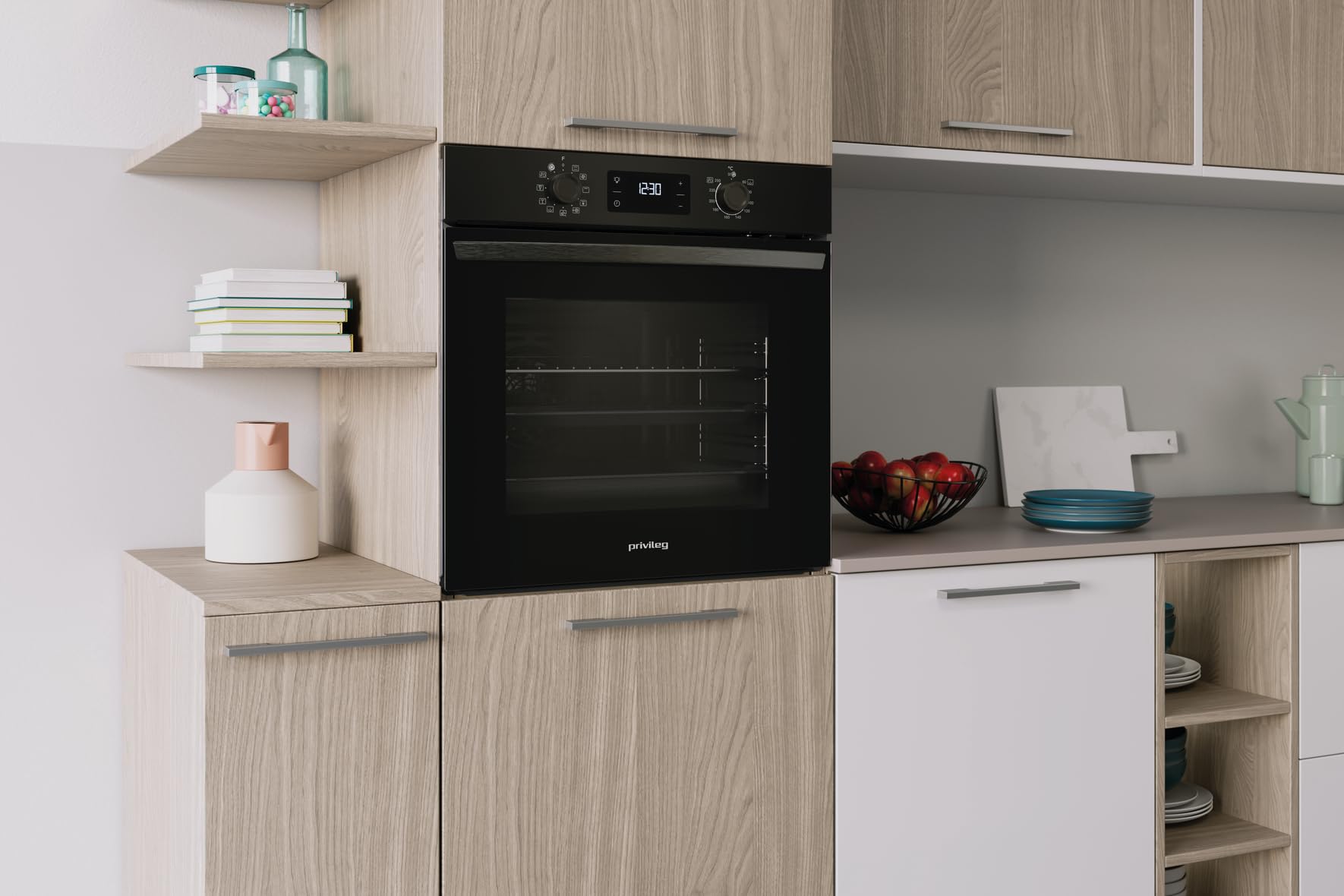 Privileg PBA285HR0K Einbaubackofen 71 Liter Hydrolyse-Reinigungsfunktion Heißluftbackofen 11 Funktionen Black Glass
