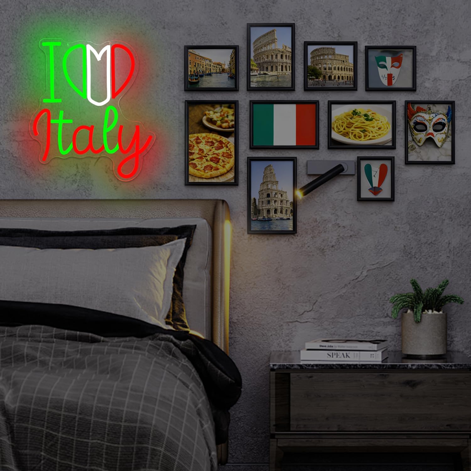 Italy Neon Sign for Wall Decor Dimmable Led Italian Themed Party Decorations, Italian Light Up Sign for Home I Love Italy Birthday Decoration for Gifts