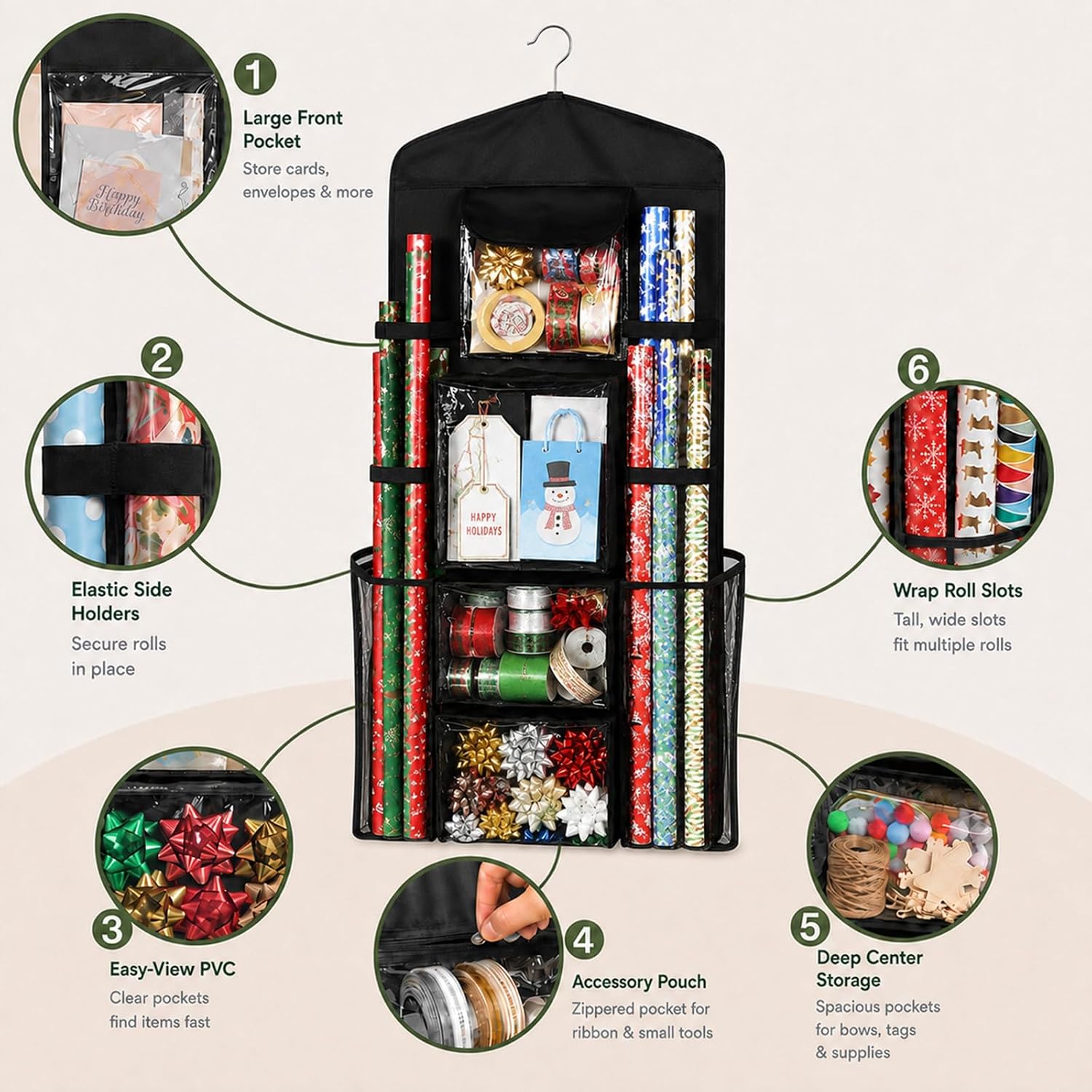 Wrapping Paper Storage Organizer, Double-Sided Hanging Gift Wrap Storage