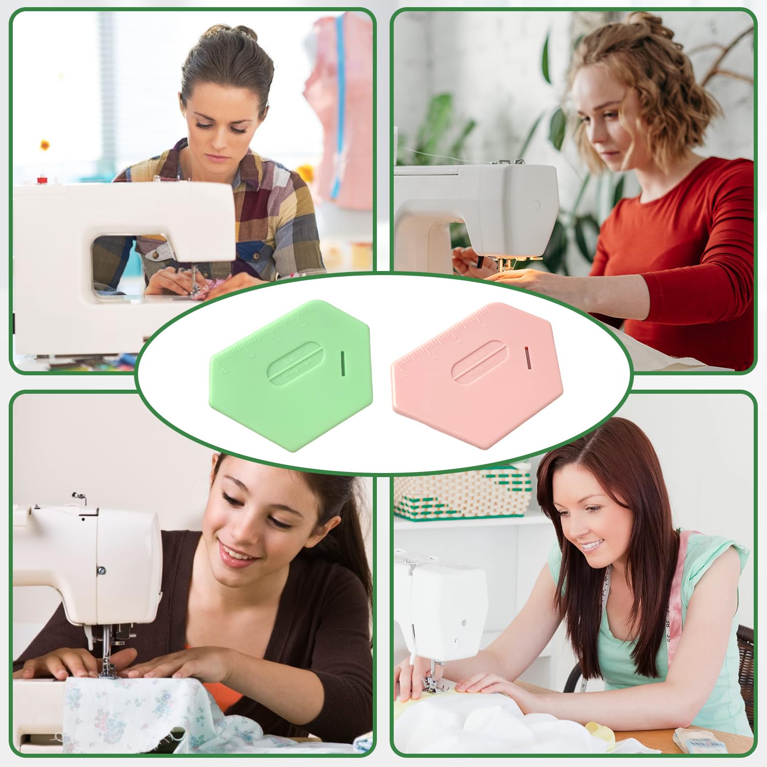 Guide Magnétique Pour Machine à Coudre - 2 Pièces Polyvalentes Avec Échelle (Vert + Rose)
