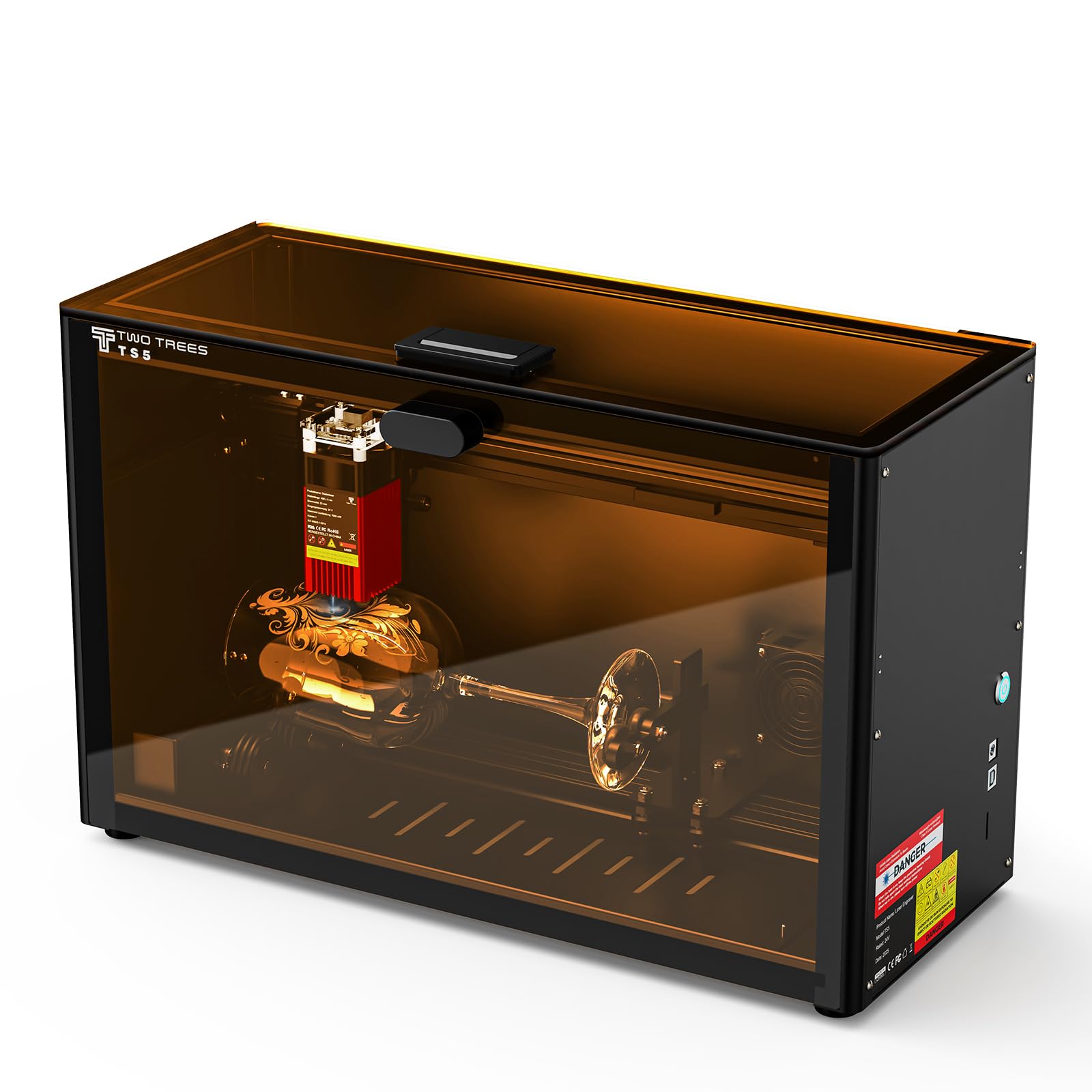 Twotrees TS5 7W Laser Graviermaschine, Lasergravierer für Cup mit 4 in 1 Laser Rotary Roller, Lasergehäuse, Gravur Unregelmäßige Zylinder, 249×123×123mm Gravurbereich