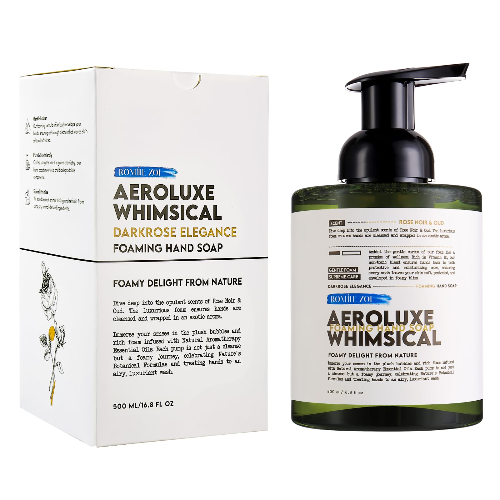 Photo 1 of **NON-REFUNDABLE- EXP.9.2026**(2 pack) Natura Indulgence Foaming Hand Soap - Luxury Hand Wash Soap for Bathroom & Kitchen - Exotic Splendor of Rose Noir & Oud - 1 bottle of floral timeless foam- 500 ML / 16.8 FL OZ Rose Noir & Oud 16.8 Fl Oz (Pack of 1)