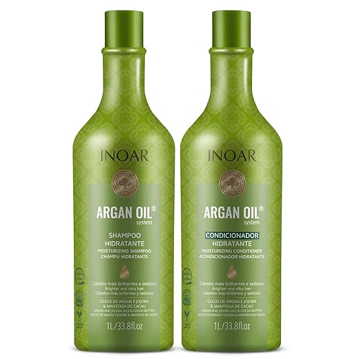 Inoar, Kit Argan Oil System – Shampoo e Condicionador 1L, Hidratação Profunda, Brilho Intenso, Redução de Frizz, Nutrição com Óleo de Argan, Para Todos os Tipos de Cabelo