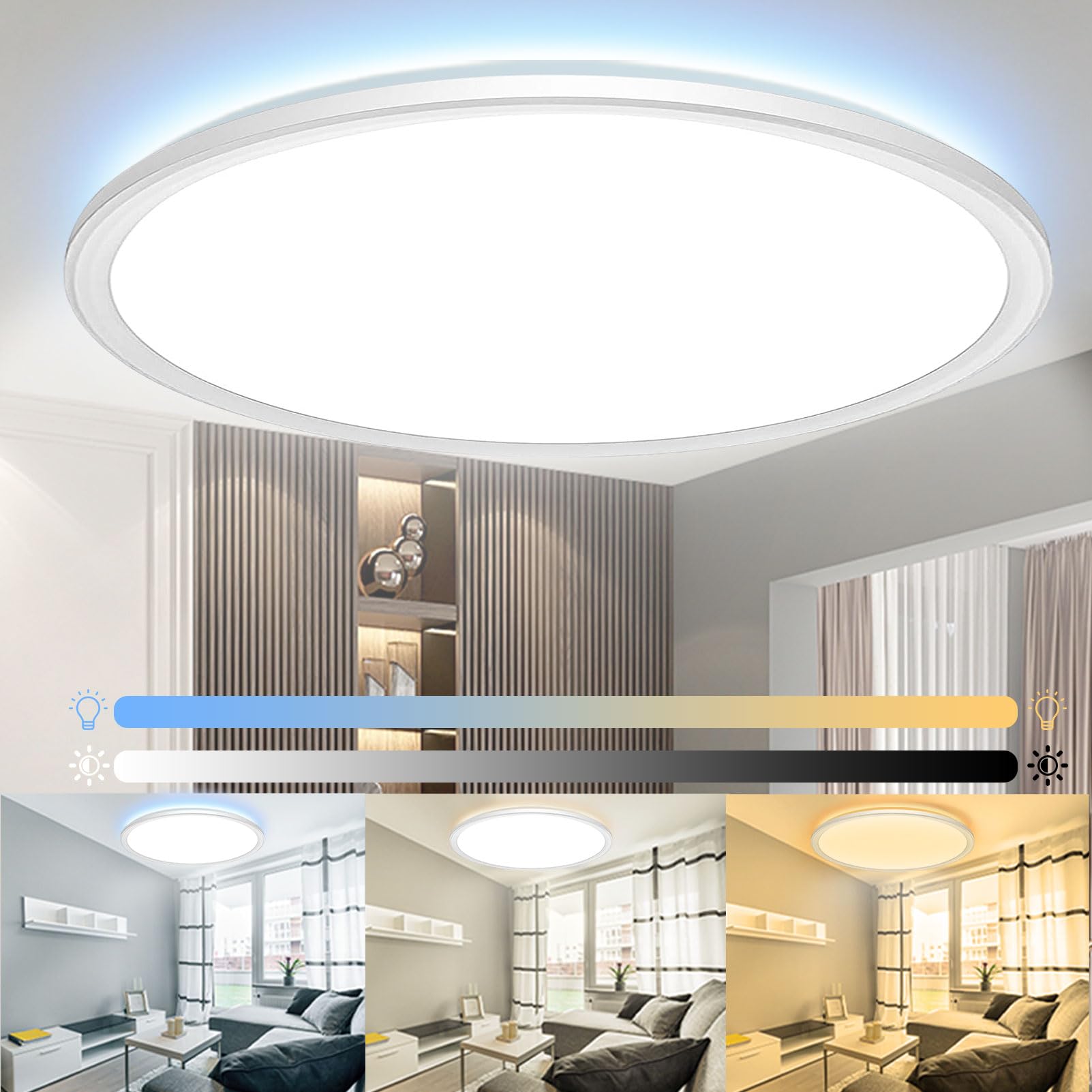 15.4 Inch Flush Mount Ceiling Light, Dimmable Brightness, 32W 2880LM Super Bright and Slim Led Ceiling Light Fixture, 3000K/3500K/4000K/5000K/6500K