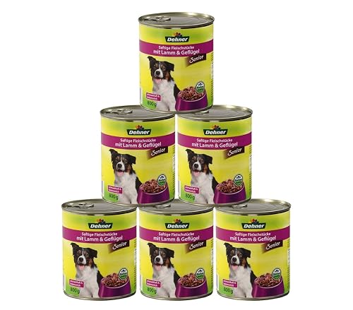 Dehner Perros Forro Senior, Cordero y Aves, 6 x 800 g (4800 g)