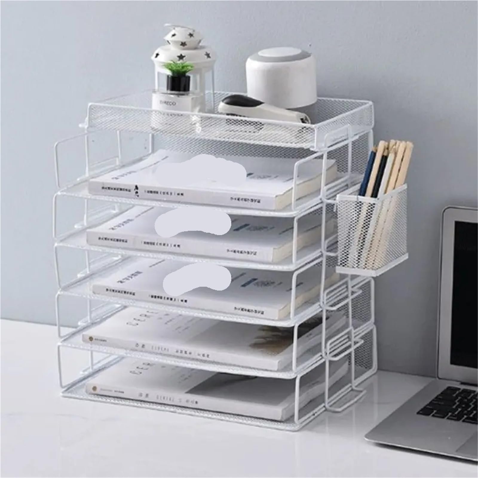 Bandeja para Cartas Estante de Almacenamiento Archivos una Sola Capa, Estante apilable for Documentos Escritorio, Organizador Bandeja for Cartas A4, Ahorro Espacio(White)