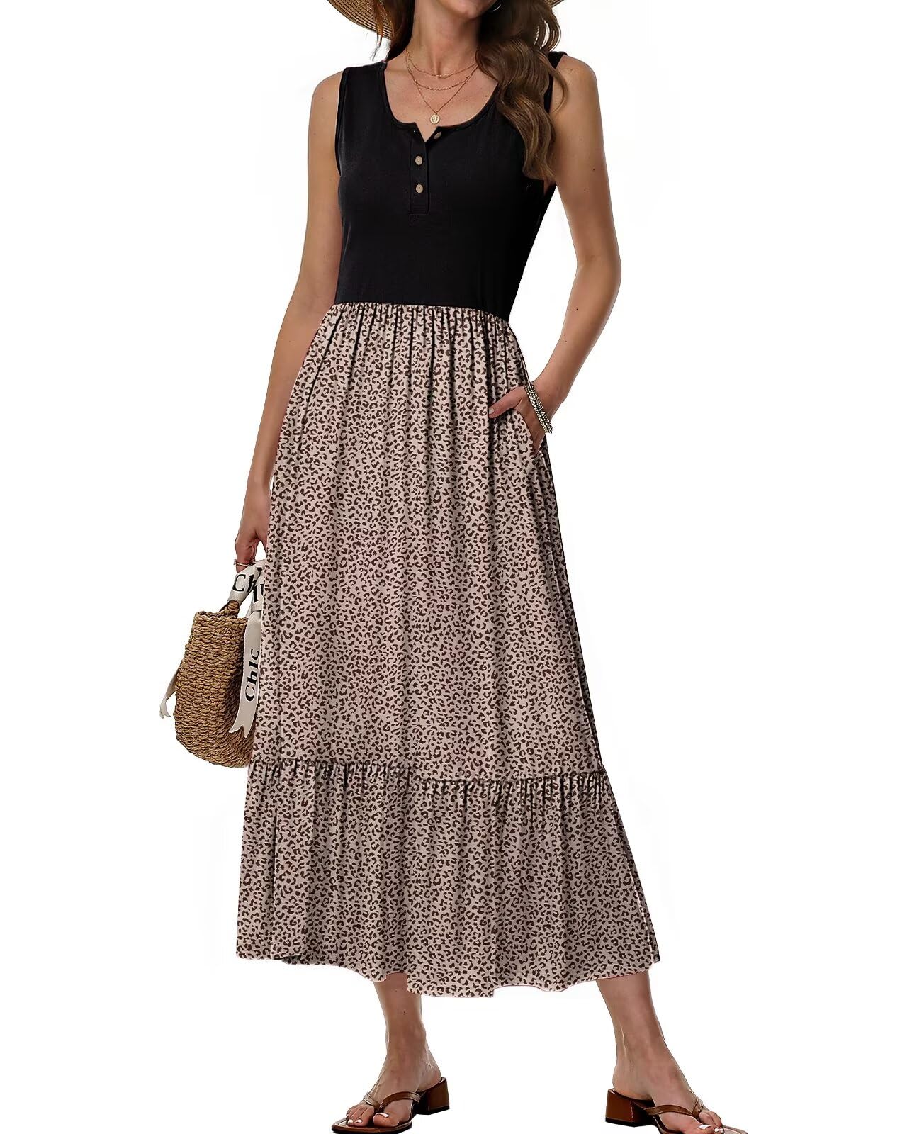 Tanmolo Damen Sommer-Maxikleid Ärmellos mit Taschen für Strand & Alltag | Leicht und Luftig, Weich & Elastisch, Knitterarm, Figurfreundlicher A-Linien-Schnitt, Vielseitig Kombinierbar
