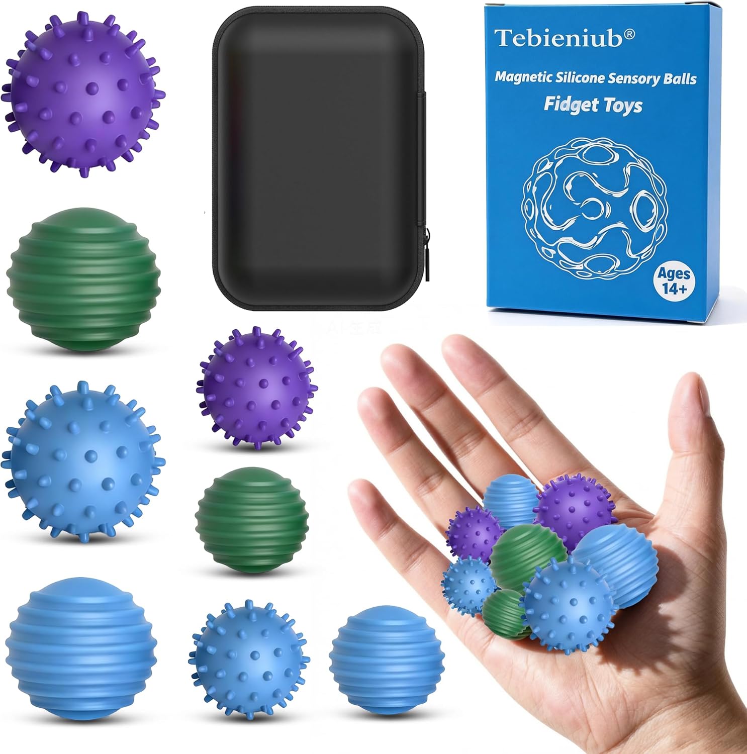 Silicone Magnetic Balls Fidget Toys for Adults Teens ,8PCS Sensory Attraction Balls with Textures Shell ,Silent Office Desk Stress Relief Toy for Autism Anxiety ADHD Gifts for Teens Men Women